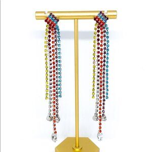 Holiday Rainbow Rhinestone Silver Tassel Earring